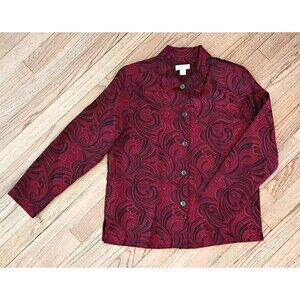 Blazer Jacket Top Paisley Button Up Red Office Christopher & Banks Women's small
